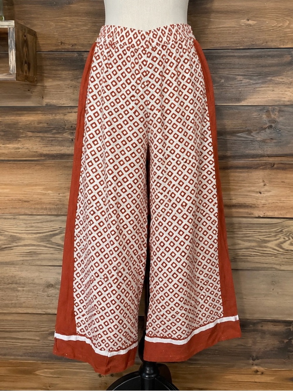Sienna Sky XL Rust & Cream Boho Wide Leg Pants